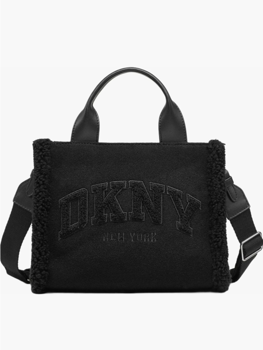 NWT - Sold Out - DKNY Black Tote with Shearling Trim and Removable Strap